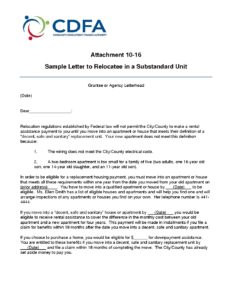 Attachment 10-16: Sample Letter to Relocatee in a Substandard Unit ...